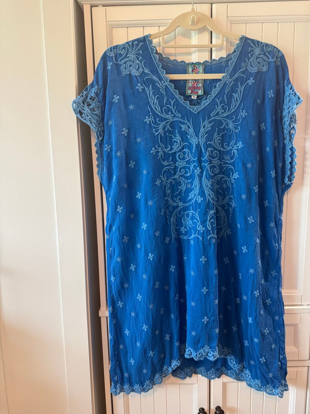 Johnny Was Cupra Rayon Embroidered V-Neck Tunic